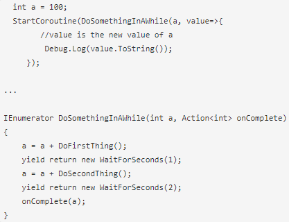 A C-sharp coroutine tutorial code snippet